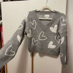 Pink Rose Grey Heart Sweater